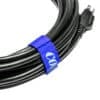 A black power cord secured with a blue Cord-Lox® Closed Loop Strap (10-Pack), featuring a white symbol, displayed on a white background.