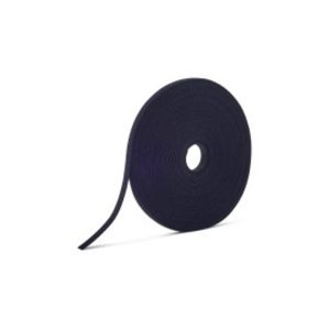 A partially unwound VELCRO® Brand ONE-WRAP Rolls - 25 yard black hook-and-loop fastener tape stands on a white background.