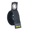 The Cord Lox® HangMaster™ ProSeries is a black fabric cable management strap with a metal grommet and yellow plastic label ideal for organizing or hanging XLR cables or air hoses with its heavy duty looped design